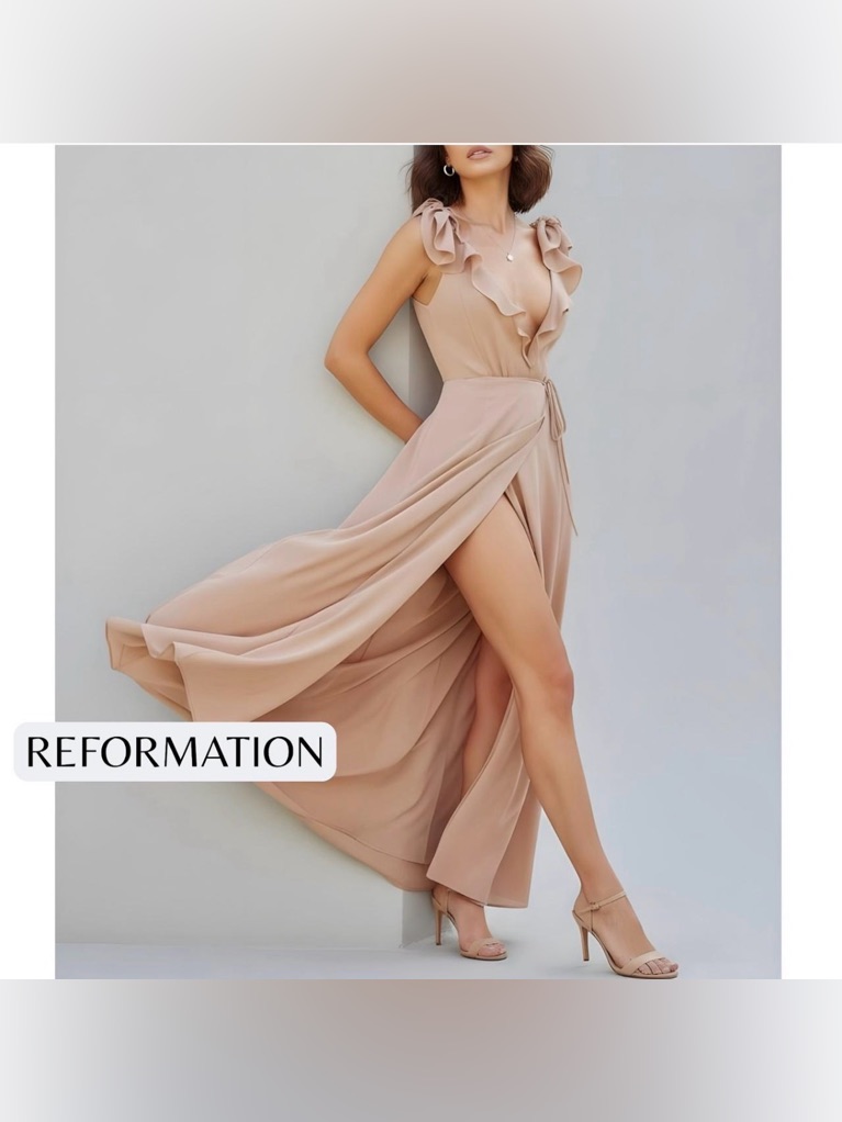 Reformation Peppermint Blush Wrap Maxi Dress With Ruffle Straps